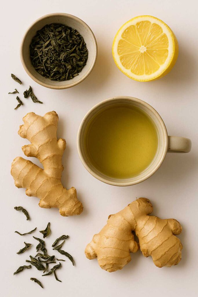 ingredients for brazilian mounjaro – green tea, lemon, ginger