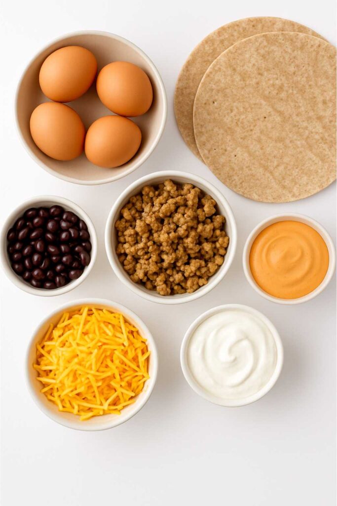 Ingredients for high protein breakfast burrito meal prep
