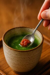 Adding umeboshi plum to a cup of japanese mounjaro recipe