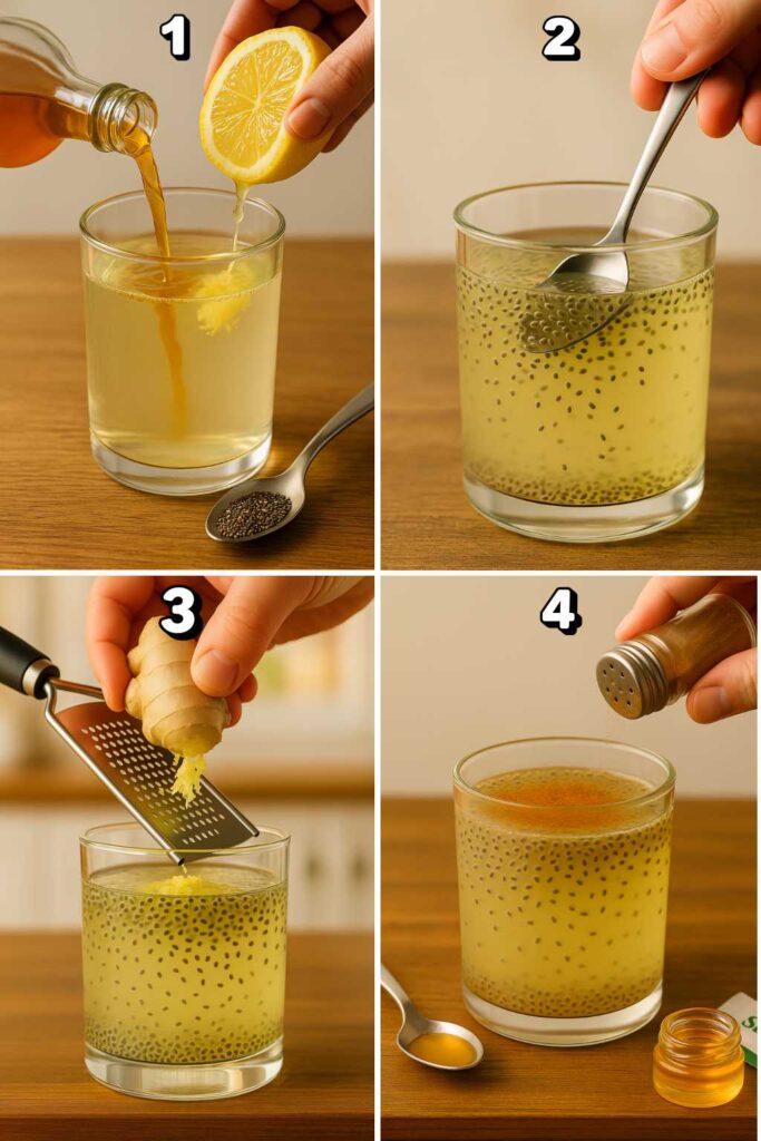 Step-by-step making of natural zepbound drink with chia, lemon, and ginger