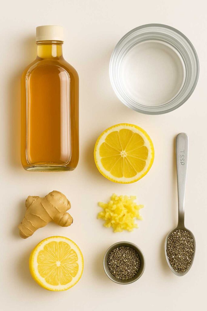 Natural zepbound recipe ingredients flat lay on white background