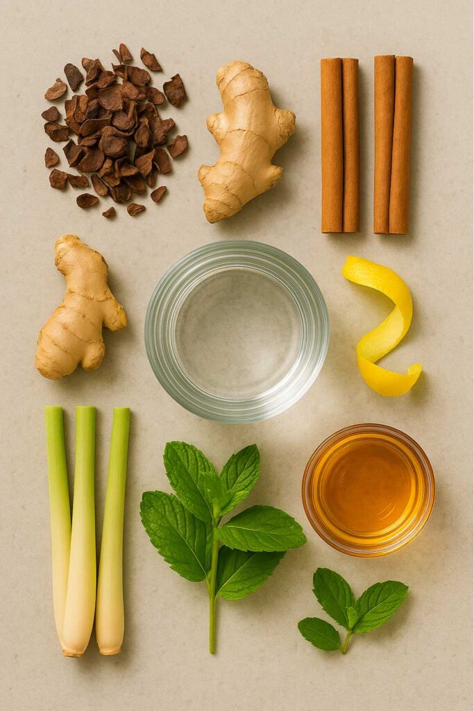 Ingredients for a Costa Rican tea recipe on a stone surface