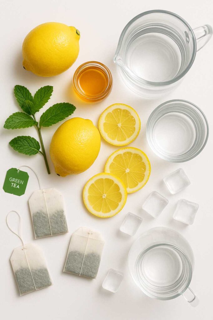 Ingredients for making green tea lemonade