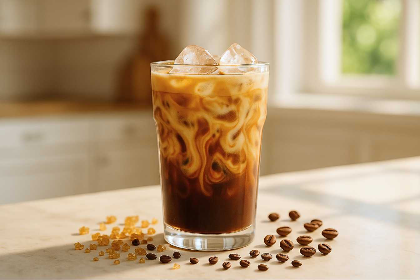 Iced brown sugar oatmilk shaken espresso recipe in a glass.