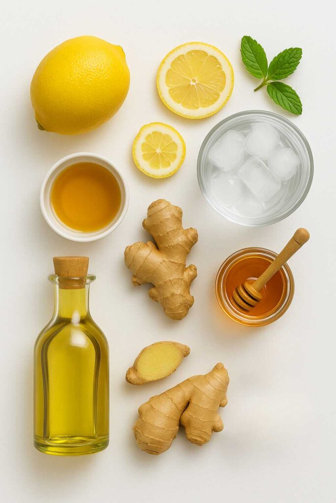 Natural ozempic drink recipe ingredients—lemon, apple cider vinegar, olive oil