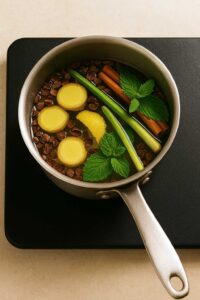 Ingredients simmering in a saucepan for Costa Rican tea recipe
