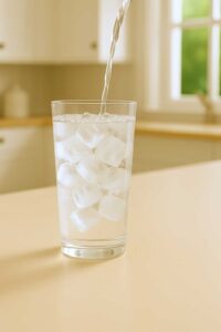 Pouring water into a glass of ice — ice water hack recipe