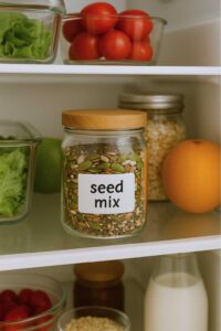 Store the bariatric seed recipe mix in the refrigerator to preserve freshness.
