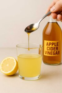 A hand drizzles honey from a spoon into a glass to prepare natural ozempic recipe