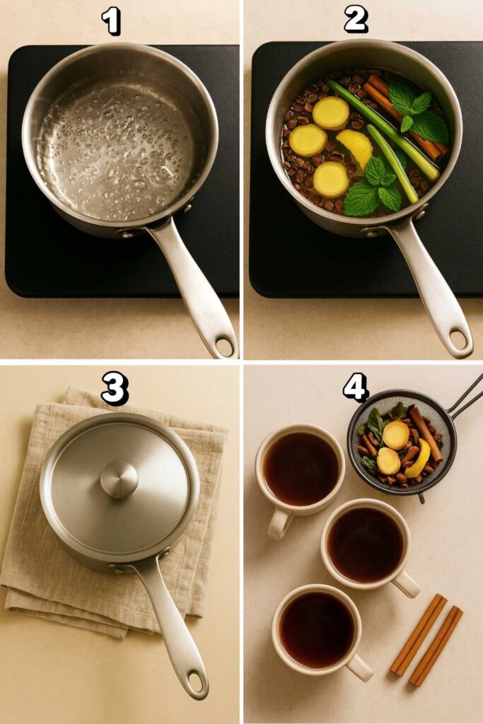 Four-step visual guide for preparing a Costa Rican tea recipe