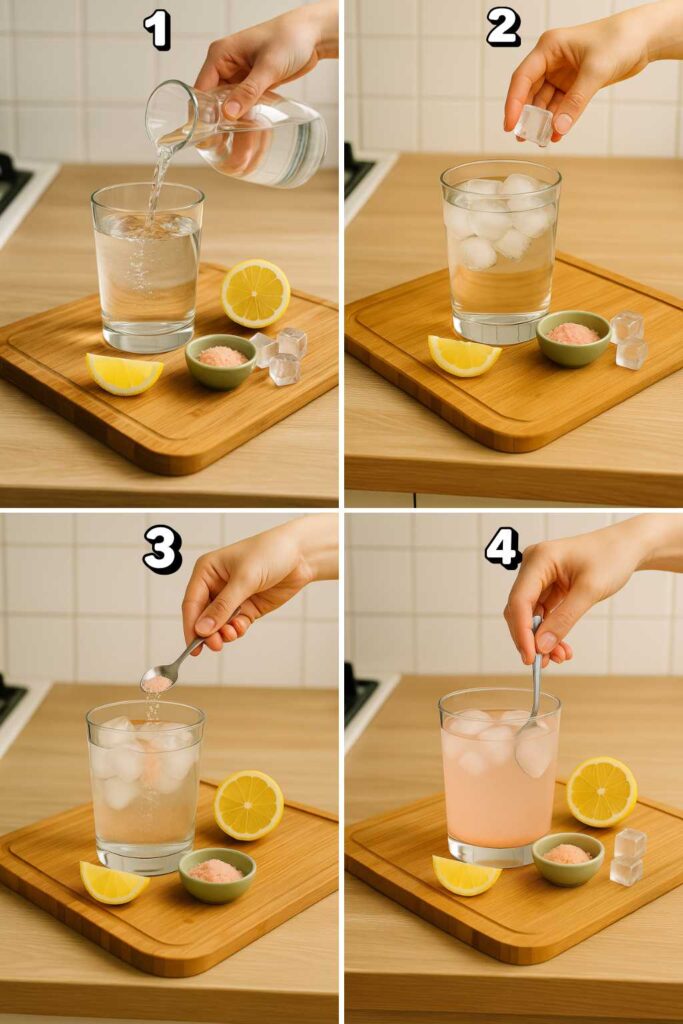 Step-by-step preparation of the salt and ice trick recipe in a kitchen setting.
