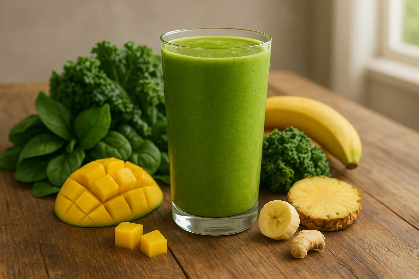 Detox island green smoothie with fresh ingredients