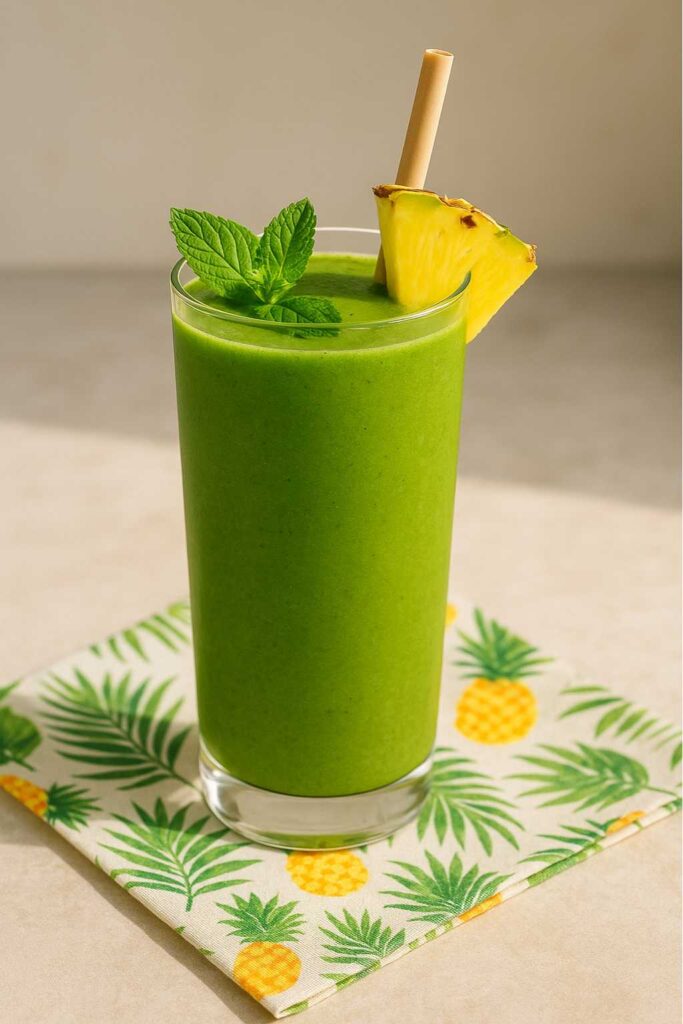 Served detox island green smoothie in a glass