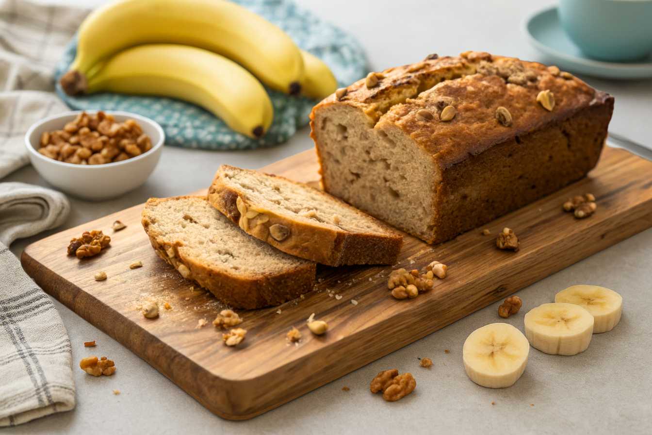 high protein banana bread sliced