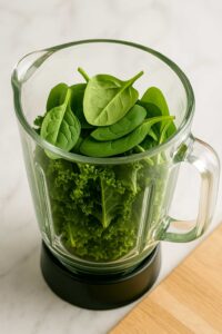 Fresh spinach and kale in a blender for Detox Island Green Smoothie